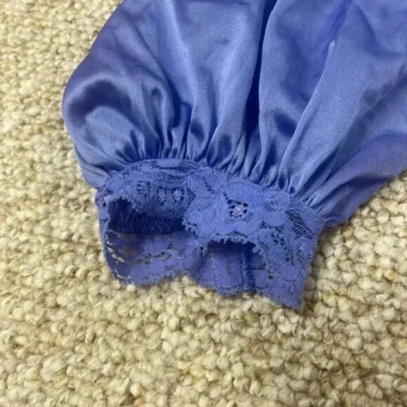 Vintage MISS ELAINE Medium Long WRAP ROBE Purple Blue NYLON Sleeve Lace Sweep - Picture 7 of 7